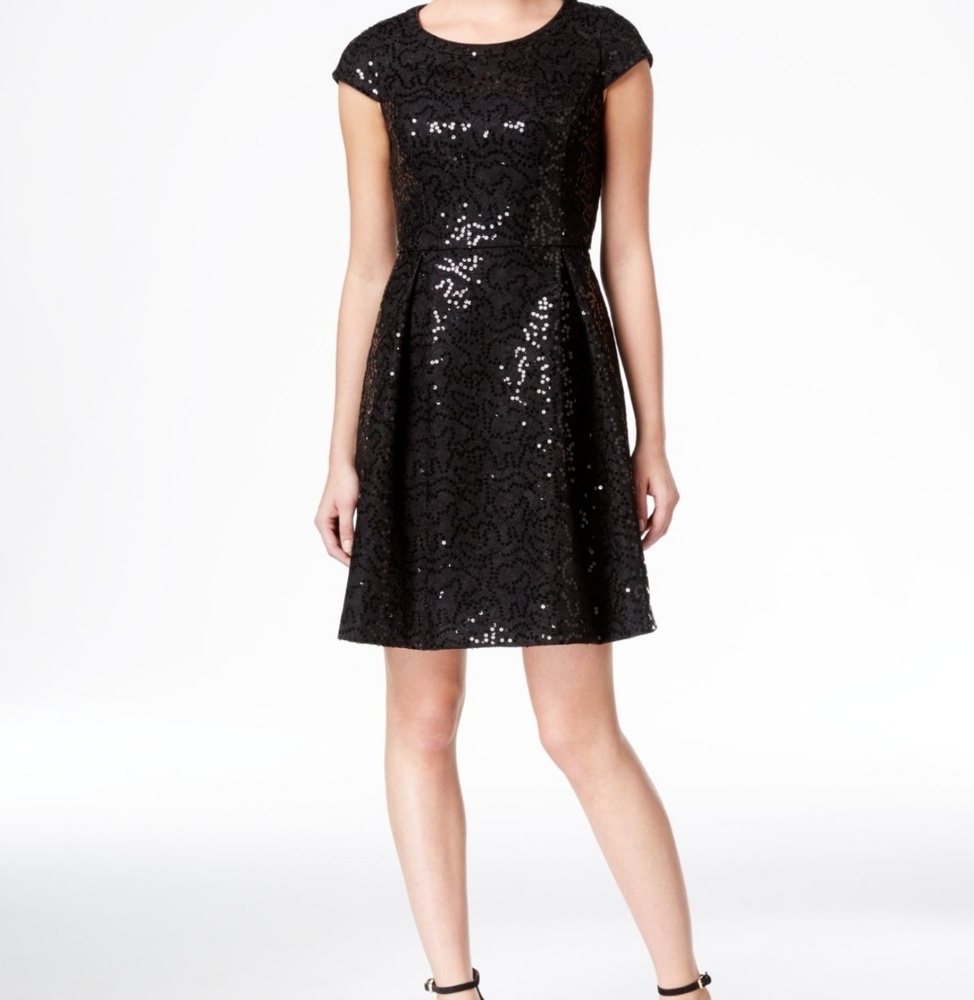 Calvin Klein Dress Sequin Fit and Flare Black